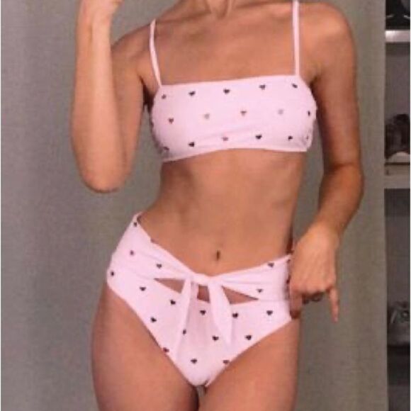 Florakini Pink Embellished Heart Tie Front Bikini Bottom Sz S NWOT - Picture 5 of 9
